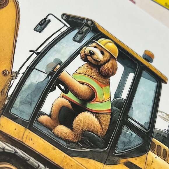 Golden Doodle Dog Driving Big Digger Art Print Limited Edition Signed & Numbered - Picture 4 of 9